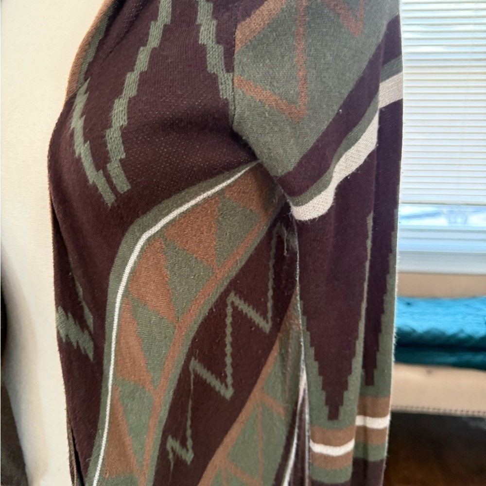ONE WORLD Live and let live SOFT Multicolor Geometric Cardigan W hood - Picture 4 of 10